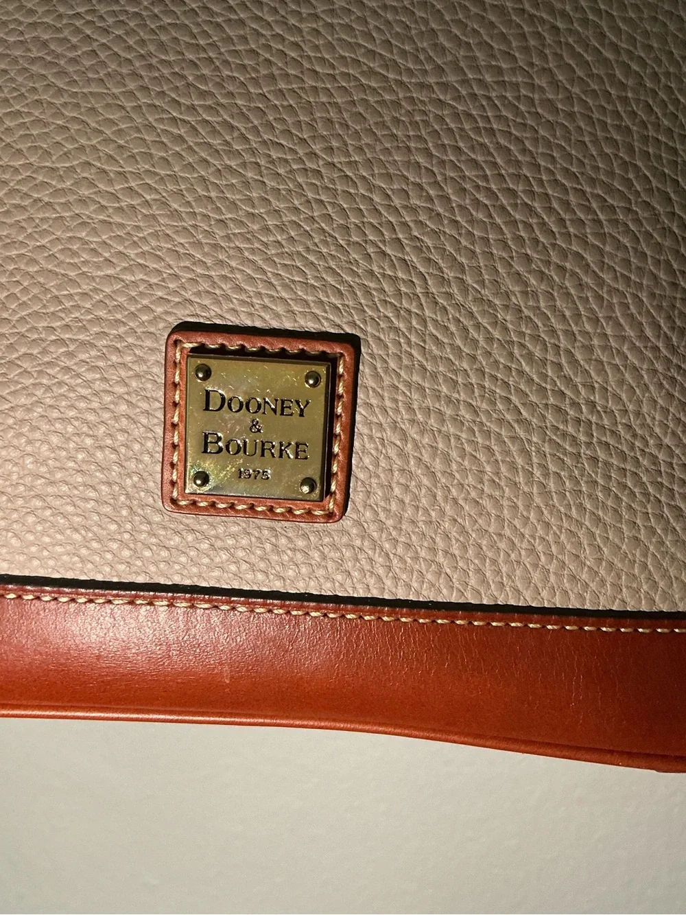 Dooney & Bourke Pebble Grain Zip Zip Dome Satchel - Oyster with British Tan Trim